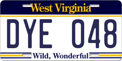 WV license plate DYE048