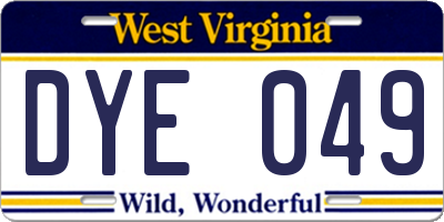 WV license plate DYE049
