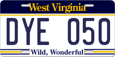 WV license plate DYE050