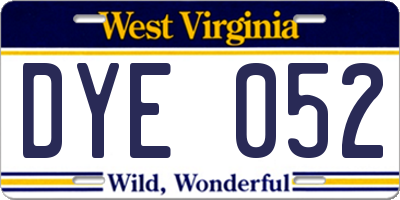 WV license plate DYE052