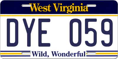 WV license plate DYE059