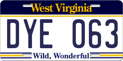 WV license plate DYE063