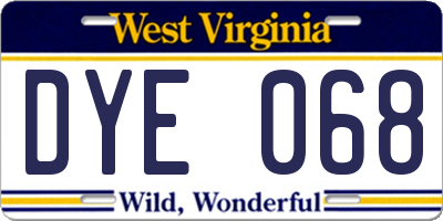 WV license plate DYE068