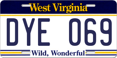 WV license plate DYE069