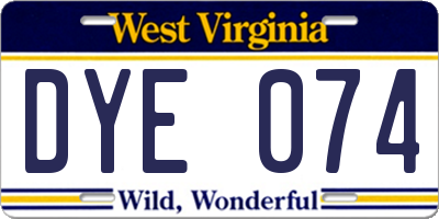 WV license plate DYE074