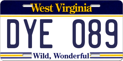 WV license plate DYE089