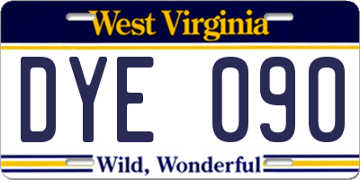 WV license plate DYE090