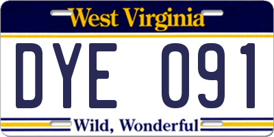 WV license plate DYE091