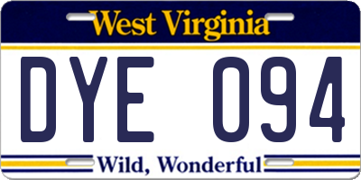 WV license plate DYE094