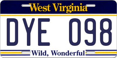 WV license plate DYE098