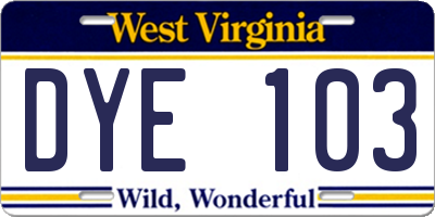 WV license plate DYE103