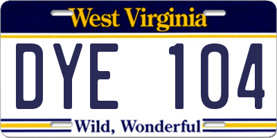 WV license plate DYE104