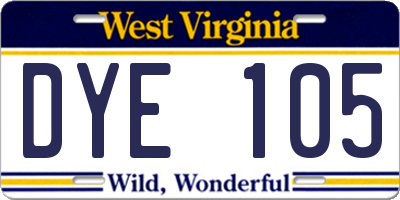 WV license plate DYE105