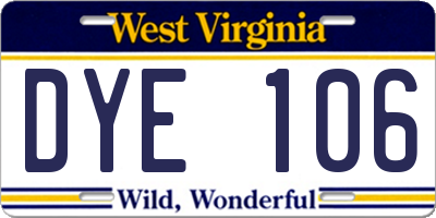 WV license plate DYE106