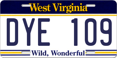 WV license plate DYE109