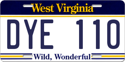 WV license plate DYE110