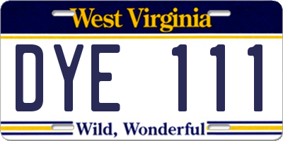 WV license plate DYE111