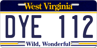 WV license plate DYE112