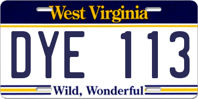WV license plate DYE113