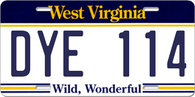WV license plate DYE114