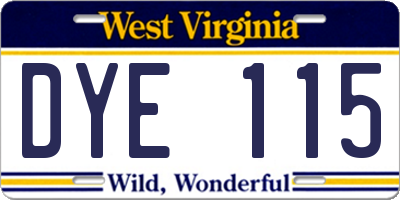 WV license plate DYE115