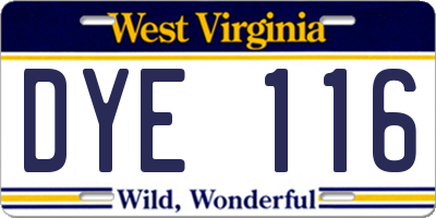 WV license plate DYE116