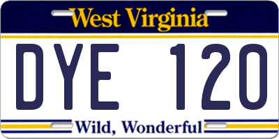 WV license plate DYE120