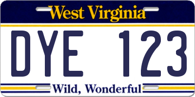 WV license plate DYE123