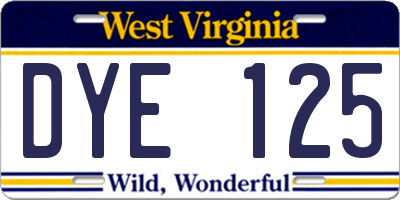WV license plate DYE125