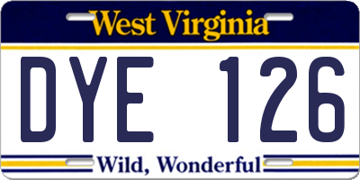WV license plate DYE126