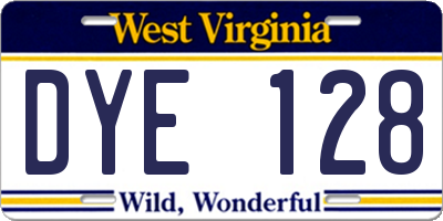 WV license plate DYE128