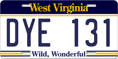 WV license plate DYE131