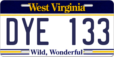 WV license plate DYE133