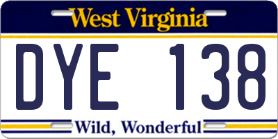 WV license plate DYE138