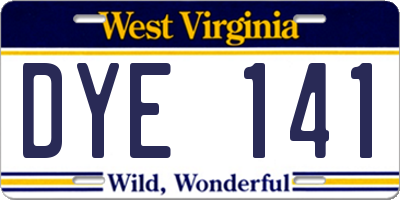 WV license plate DYE141