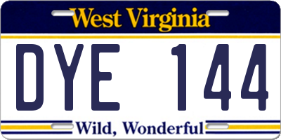 WV license plate DYE144