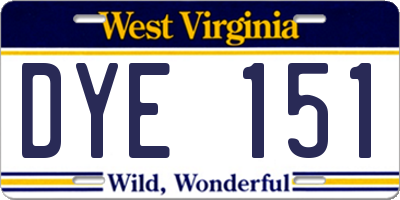 WV license plate DYE151