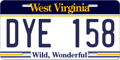WV license plate DYE158