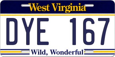 WV license plate DYE167
