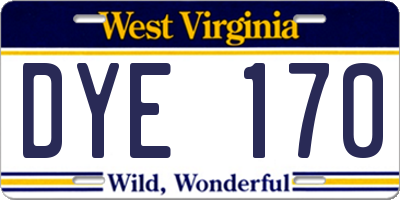 WV license plate DYE170