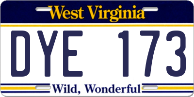WV license plate DYE173
