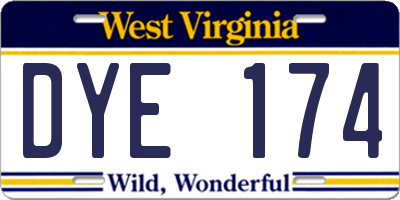 WV license plate DYE174