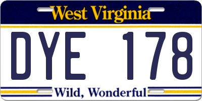 WV license plate DYE178