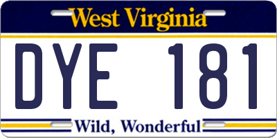 WV license plate DYE181