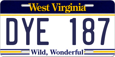 WV license plate DYE187