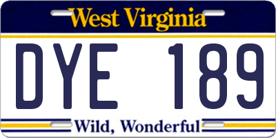 WV license plate DYE189