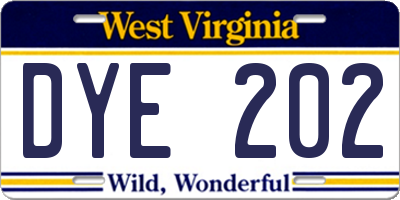 WV license plate DYE202