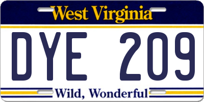 WV license plate DYE209