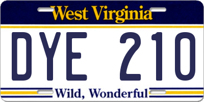 WV license plate DYE210