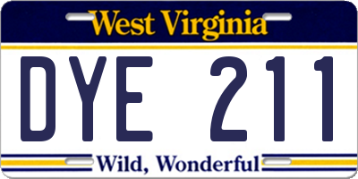 WV license plate DYE211